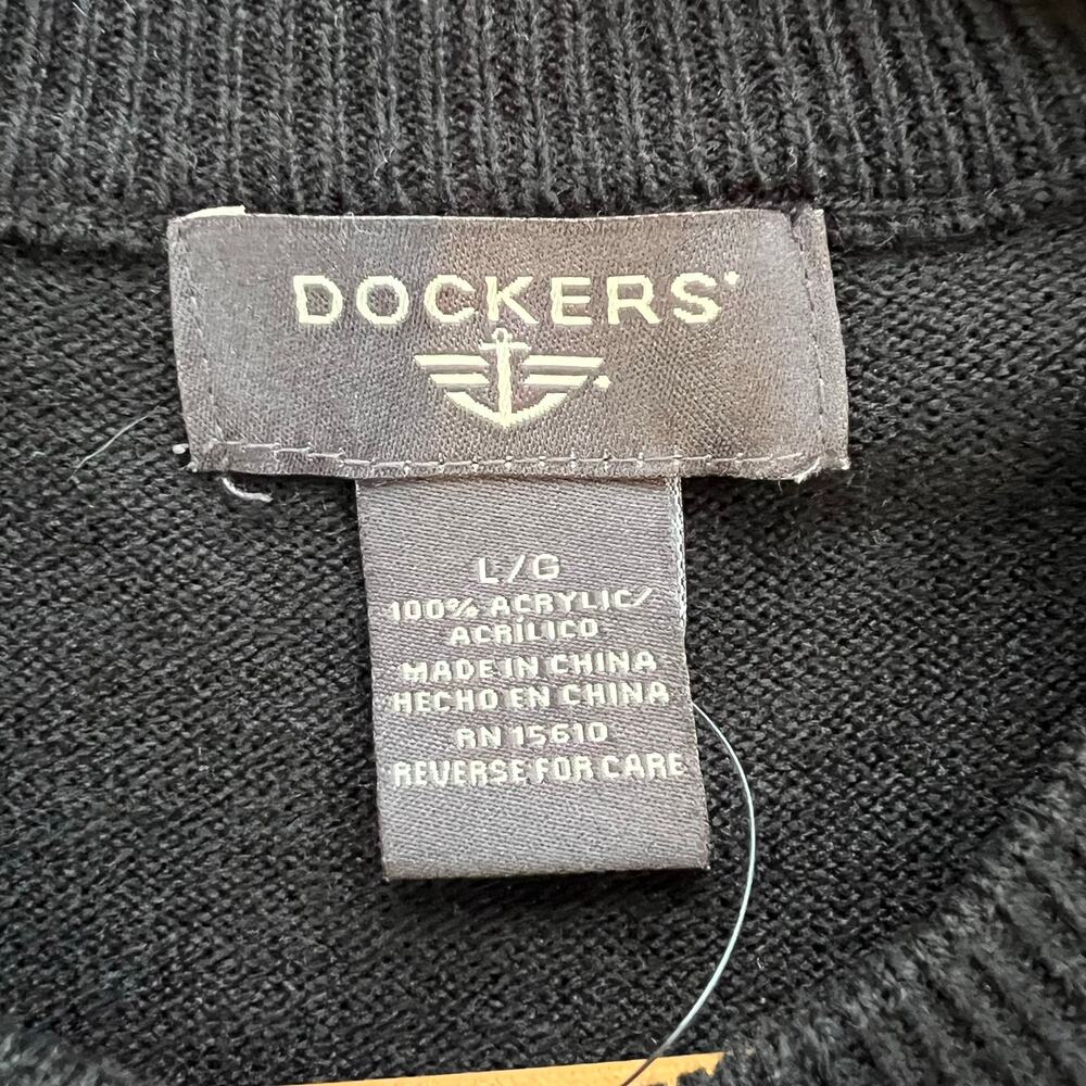 Dockers Sweater Mens Large Black Gray Argyle V-Neck Fine Gauge Soft NWT New - Picture 5 of 13